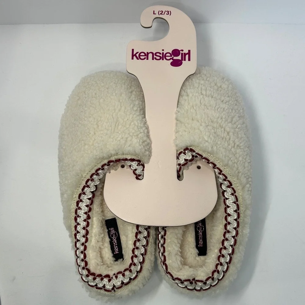 Kensie Girl Kids Sand‎ Faux Shearling Platform Slippers Size Large 2/3 New